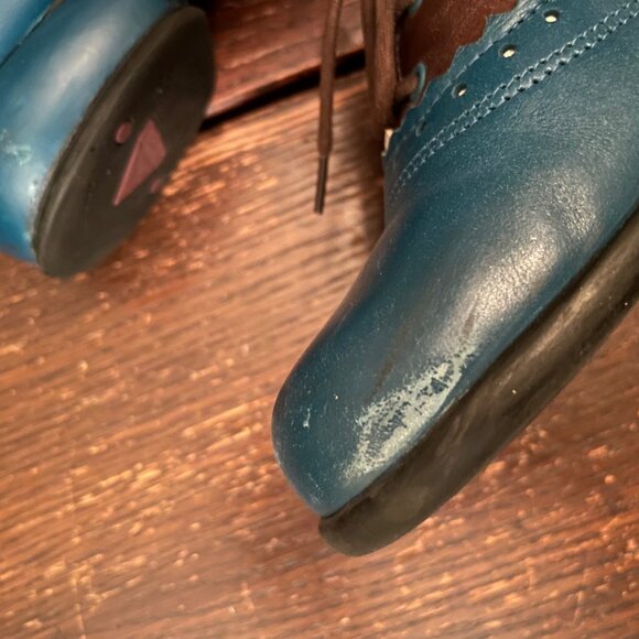 RARE Fluevog Erika Loafers Lace Up Brown Blue Selling as-is CUTE Retro Size 7 - Picture 10 of 13